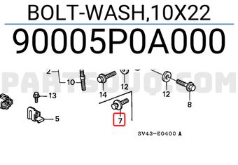 Honda 90005P0A000 BOLT-WASH,10X22