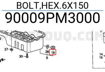 Honda 90009PM3000 BOLT,HEX.6X150