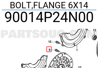 Honda 90014P24N00 BOLT,FLANGE 6X14