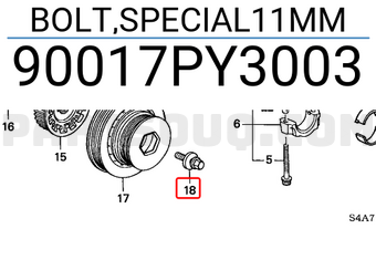 Honda 90017PY3003 BOLT,SPECIAL11MM