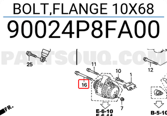 Honda 90024P8FA00 BOLT,FLANGE 10X68