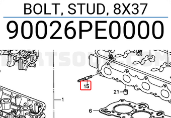Honda 90026PE0000 BOLT, STUD, 8X37