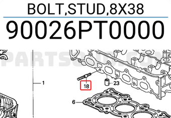 Honda 90026PT0000 BOLT,STUD,8X38