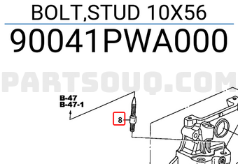 Honda 90041PWA000 BOLT,STUD 10X56