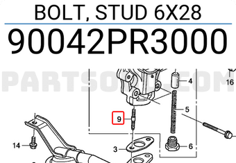 Honda 90042PR3000 BOLT, STUD 6X28