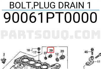 Honda 90061PT0000 BOLT,PLUG DRAIN 1
