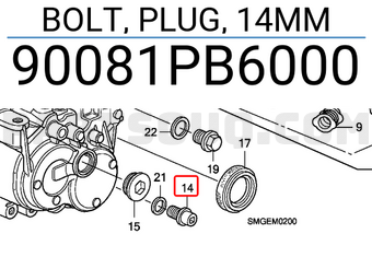 Honda 90081PB6000 BOLT, PLUG, 14MM