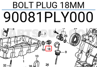 Honda 90081PLY000 BOLT PLUG 18MM