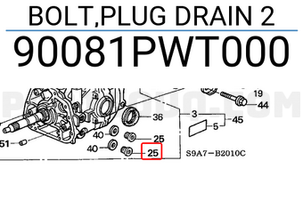 Honda 90081PWT000 BOLT,PLUG DRAIN 2