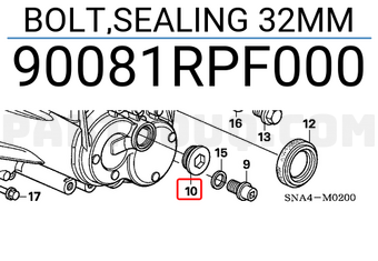 Honda 90081RPF000 BOLT,SEALING 32MM