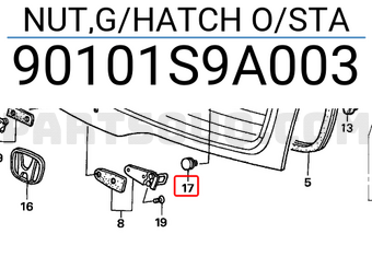 Honda 90101S9A003 NUT,G/HATCH O/STA