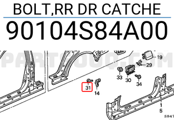 Honda 90104S84A00 BOLT,RR DR CATCHE