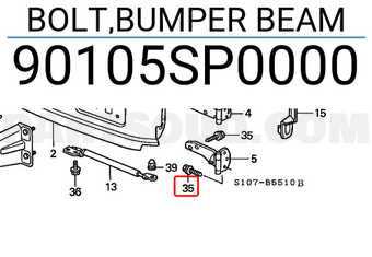 Honda 90105SP0000 BOLT,BUMPER BEAM
