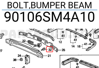 Honda 90106SM4A10 BOLT,BUMPER BEAM
