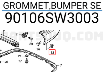 Honda 90106SW3003 GROMMET,BUMPER SE