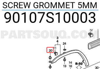 Honda 90107S10003 SCREW GROMMET 5MM