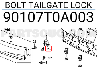 Honda 90107T0A003 BOLT TAILGATE LOCK