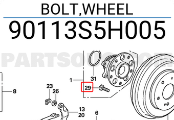 Honda 90113S5H005 BOLT,WHEEL