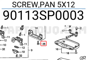 Honda 90113SP0003 SCREW,PAN 5X12