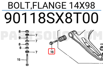 Honda 90118SX8T00 BOLT,FLANGE 14X98