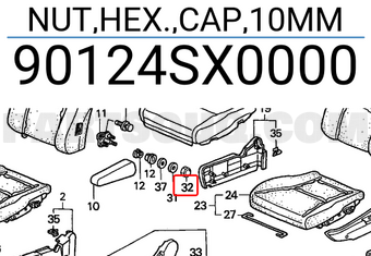 Honda 90124SX0000 NUT,HEX.,CAP,10MM