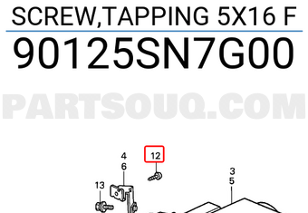 Honda 90125SN7G00 SCREW,TAPPING 5X16 F