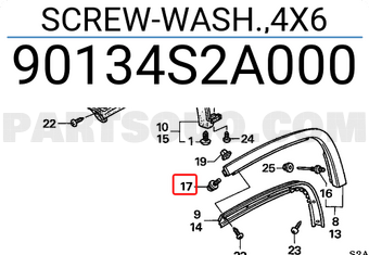 Honda 90134S2A000 SCREW-WASH.,4X6
