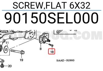 Honda 90150SEL000 SCREW,FLAT 6X32