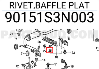 Honda 90151S3N003 RIVET,BAFFLE PLAT