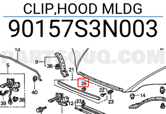 Honda 90157S3N003 CLIP,HOOD MLDG