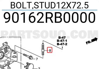 Honda 90162RB0000 BOLT,STUD12X72.5