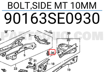 Honda 90163SE0930 BOLT,SIDE MT 10MM