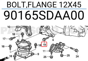 Honda 90165SDAA00 BOLT,FLANGE 12X45