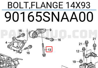 Honda 90165SNAA00 BOLT,FLANGE 14X93