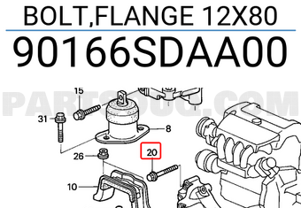 Honda 90166SDAA00 BOLT,FLANGE 12X80