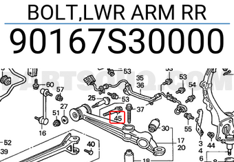 Honda 90167S30000 BOLT,LWR ARM RR