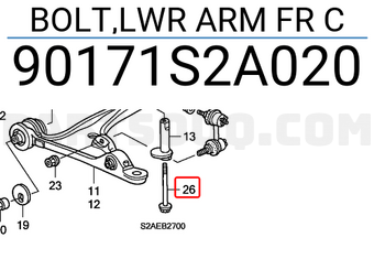 Honda 90171S2A020 BOLT,LWR ARM FR C