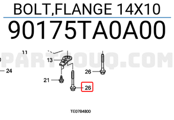 Honda 90175TA0A00 BOLT,FLANGE 14X10