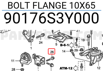 Honda 90176S3Y000 BOLT FLANGE 10X65