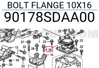 Honda 90178SDAA00 BOLT FLANGE 10X16