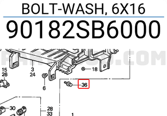 Honda 90182SB6000 BOLT-WASH, 6X16