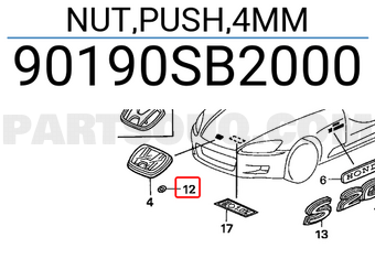 Honda 90190SB2000 NUT,PUSH,4MM