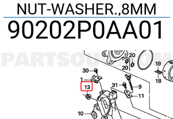Honda 90202P0AA01 NUT-WASHER.,8MM