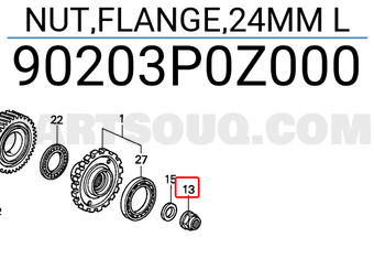 Honda 90203P0Z000 NUT,FLANGE,24MM L