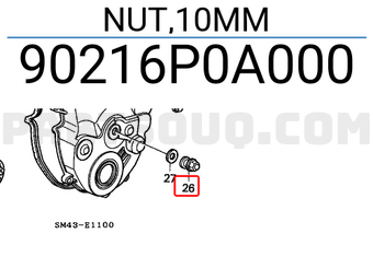 Honda 90216P0A000 NUT,10MM