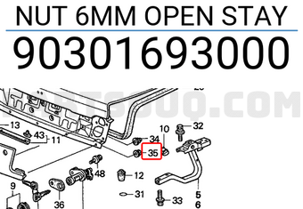 Honda 90301693000 NUT 6MM OPEN STAY