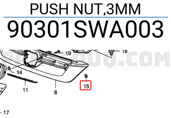 Honda 90301SWA003 PUSH NUT,3MM