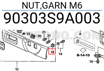 Honda 90303S9A003 NUT,GARN M6