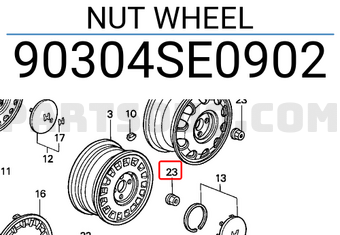 Honda 90304SE0902 NUT WHEEL