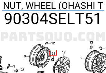 Honda 90304SELT51 NUT, WHEEL (OHASHI T